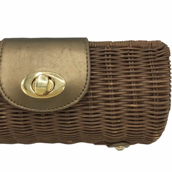 Wicker Metallic Bronze Turn Key Clutch Bag - Picture 2 of 8